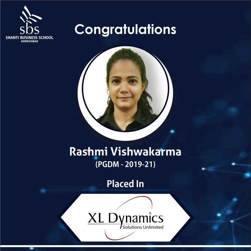 Congratulations to Ms. Rashmi Vishwakarma from PGDM Batch 2019-21