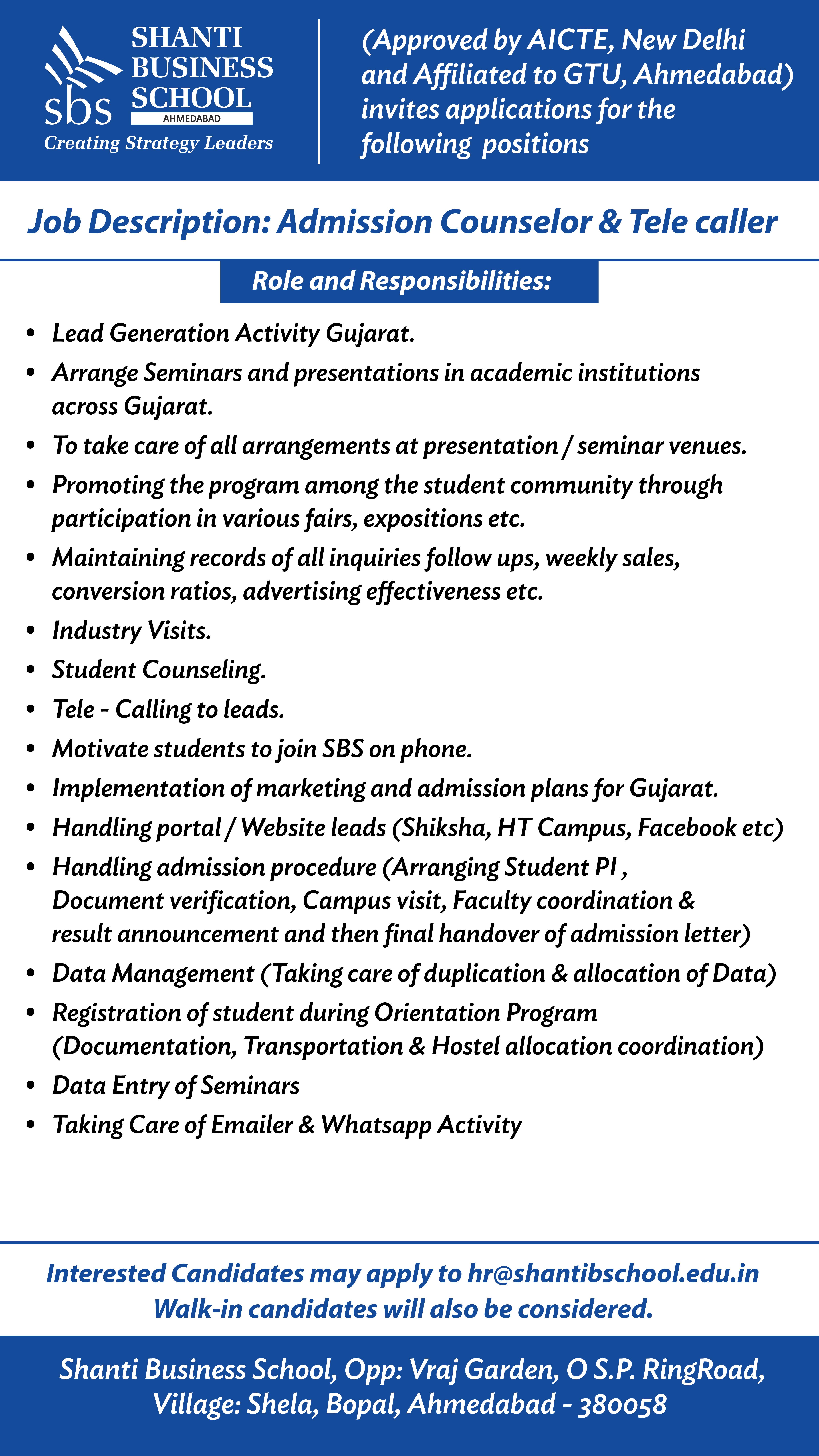 Admission Counsellor & Tele Caller