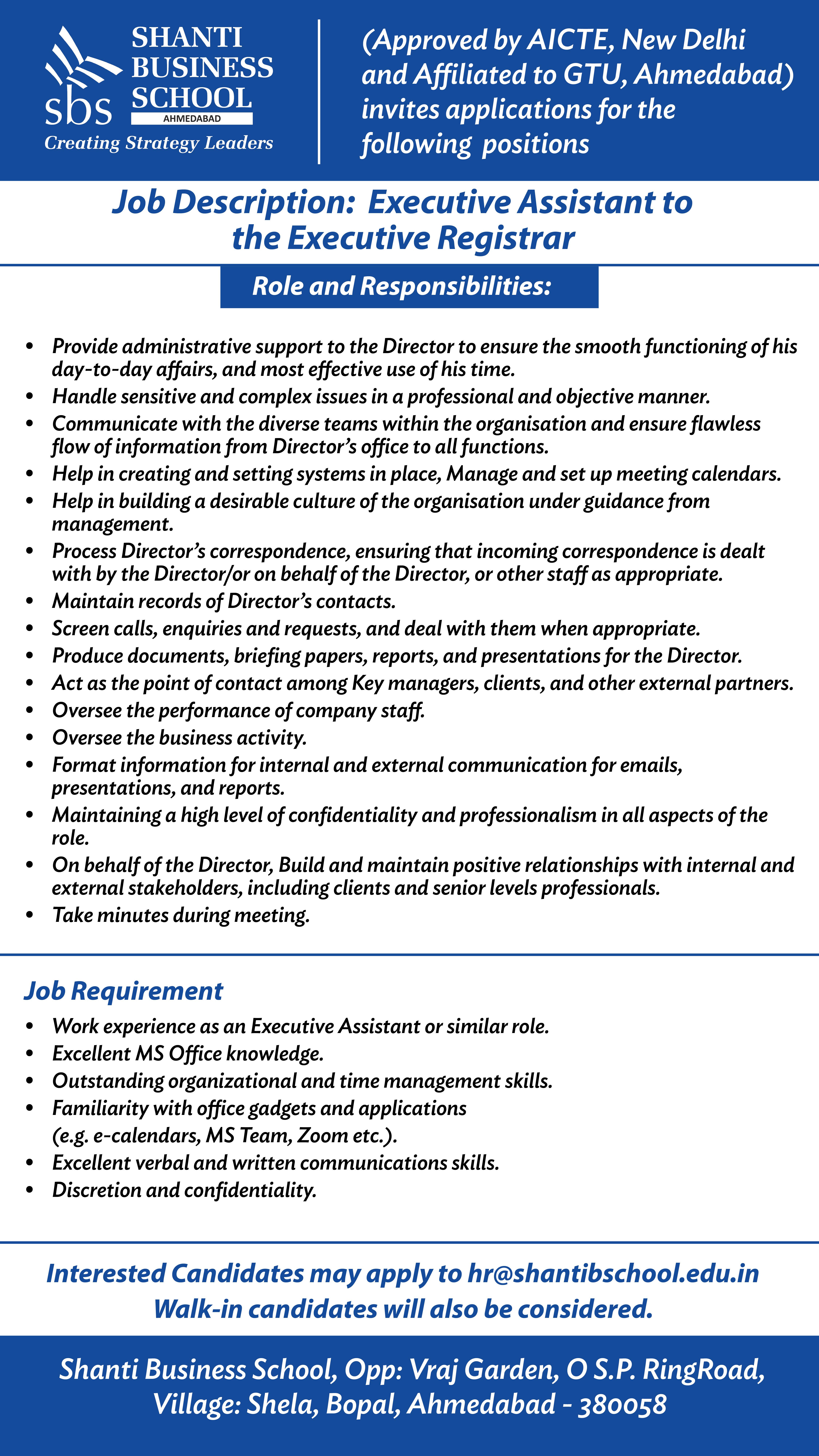 Executive Assistant to Executive Registrar